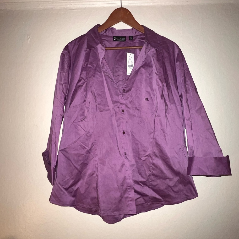 New York & Company Relaxed Fit Purple Button Down Shirt, Size XL - NWT